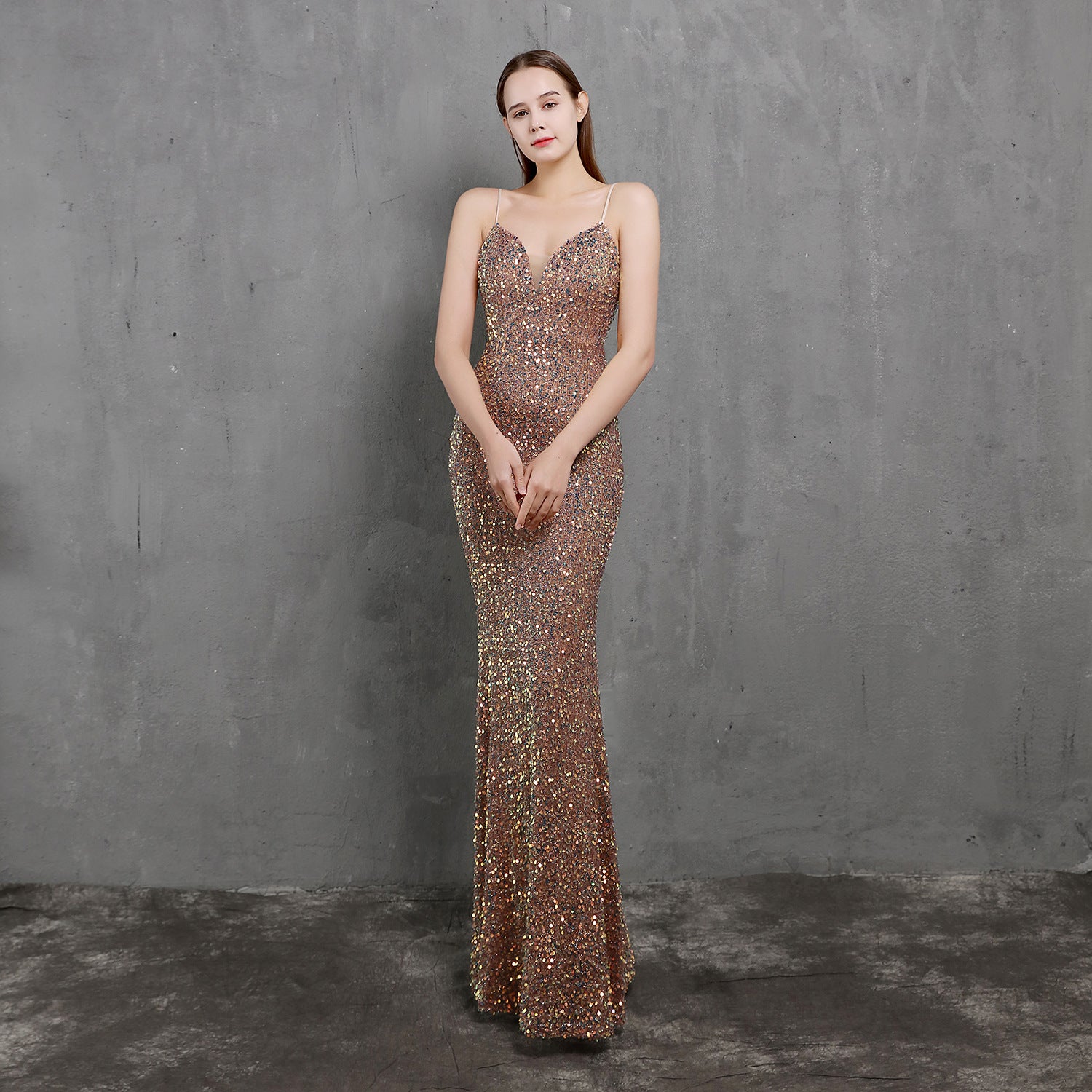 Women Heavy Crafts Colorful Sequins Long Party Evening Dress 7