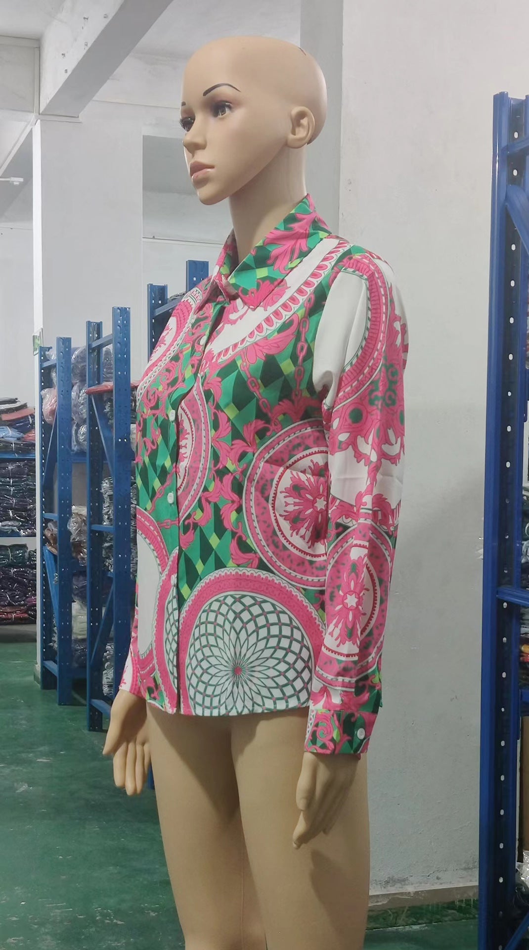 Women's Tops Spring Autumn Turndown Collar Printed Long Sleeve Button-Down Shirt 12