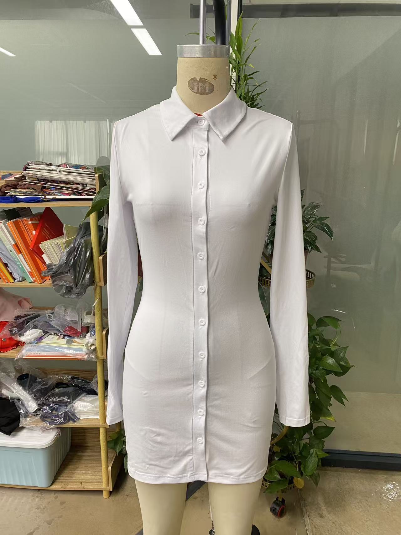 Women's Sexy Tight Fitting Square Neck Slim Waist Shirt Dress 3