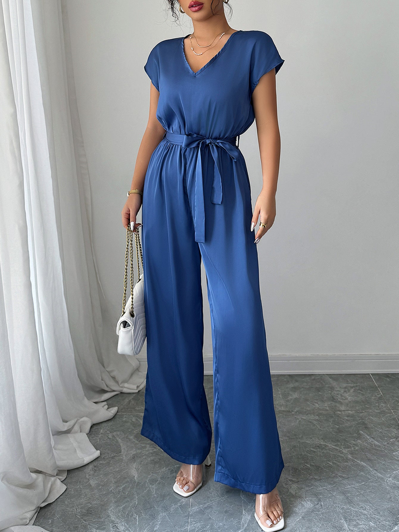 Women V Neck wide-leg Jumpsuit 6