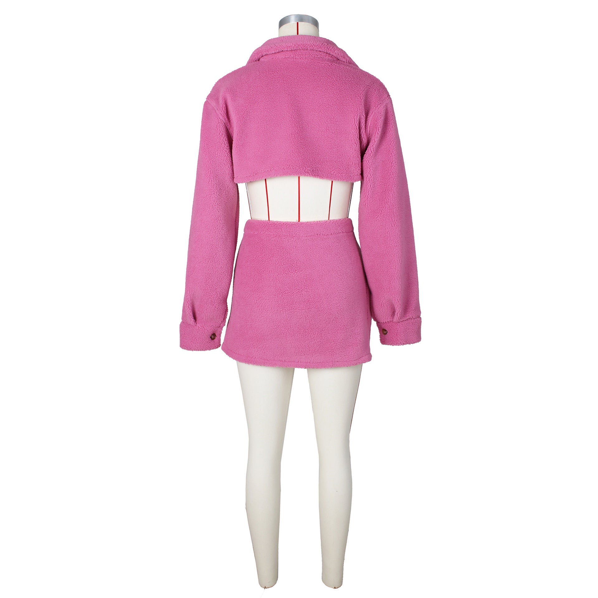 Autumn And Winter Women's Sexy Fleece Turndown Collar Slit Two Piece Skirt Set 10