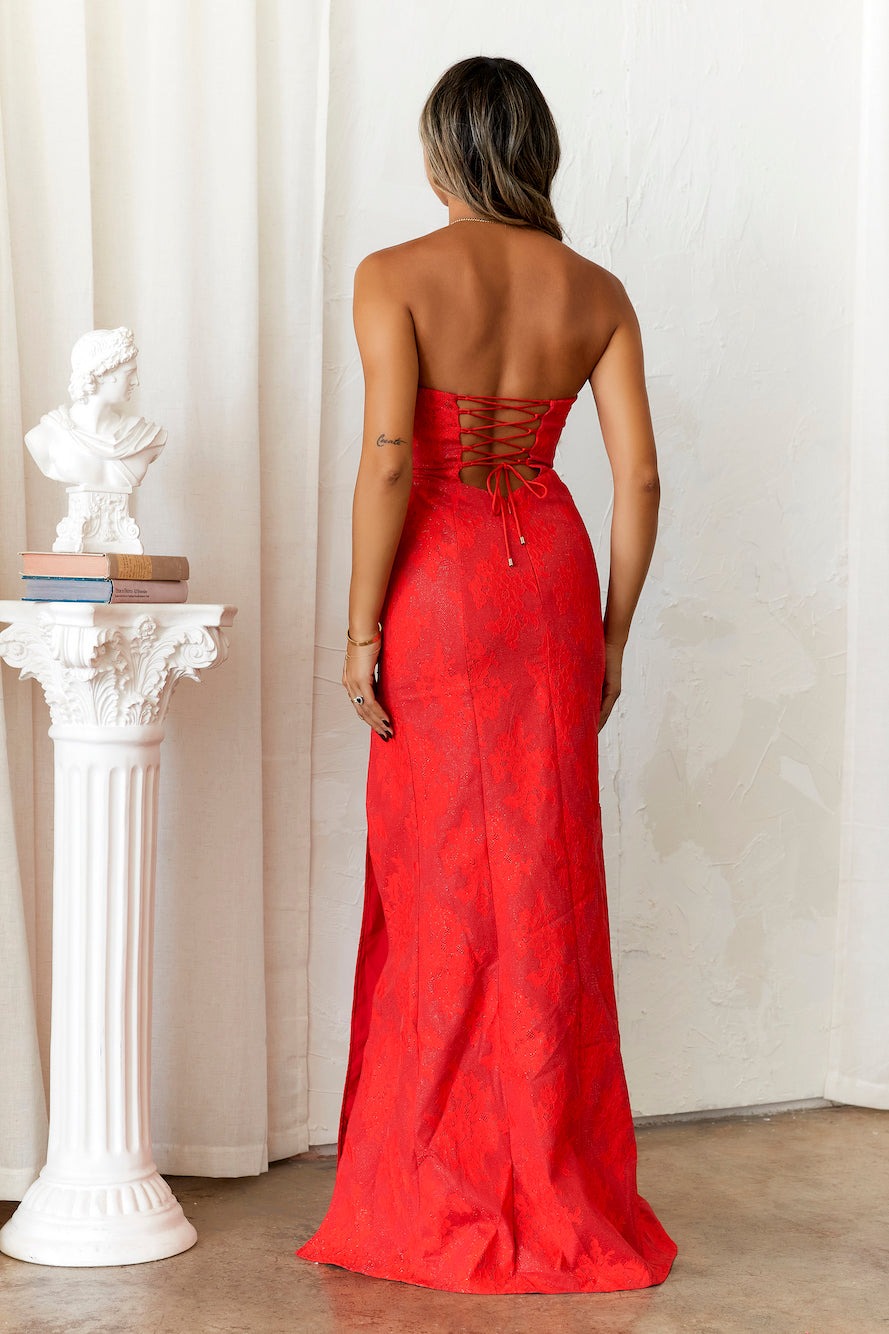 Summer Chic Strapless  Low Back High Slit Evening Dress 3