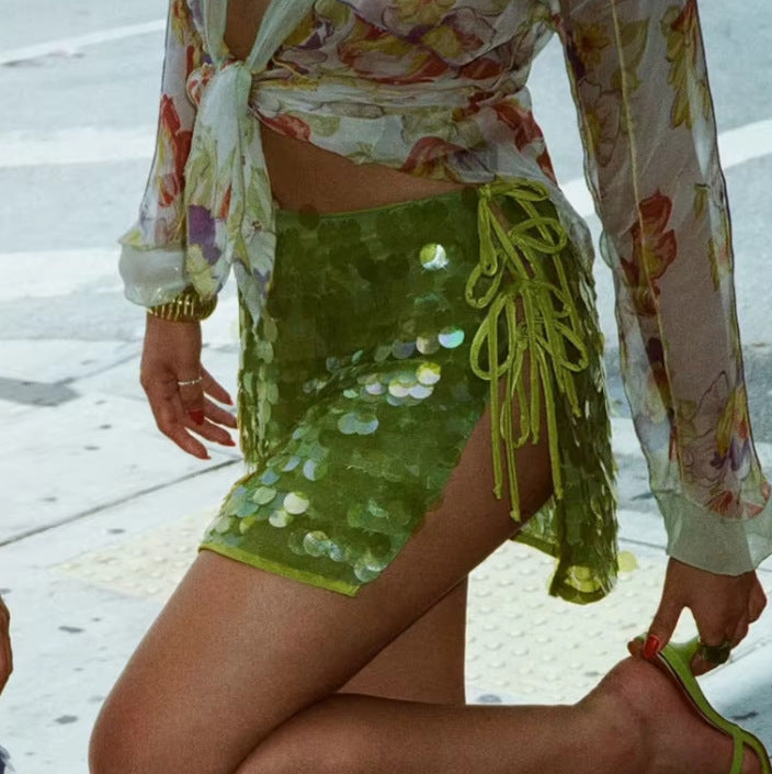 Shiny sequins Patchwork Bodycon sexy short skirt 4