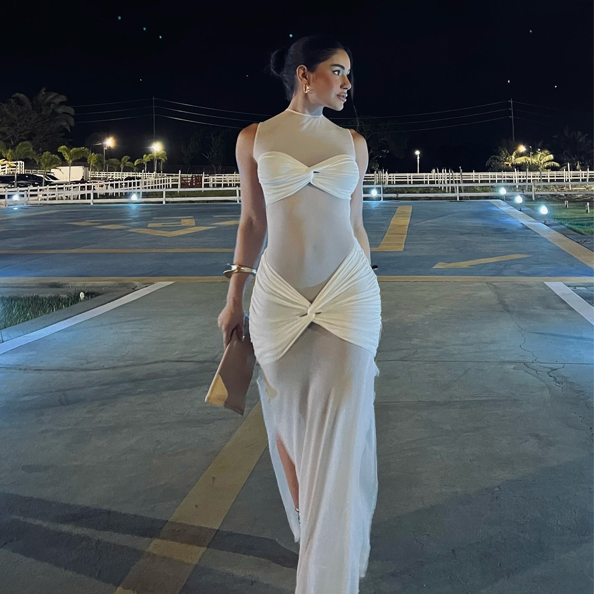 Spring see-through mesh sexy solid women's jumpsuit 4