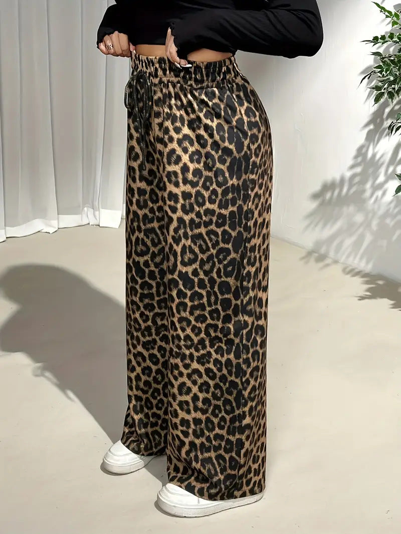 Street Casual Straight-Leg Wide Pants Fashion Leopard Print Plus Size Trousers 4
