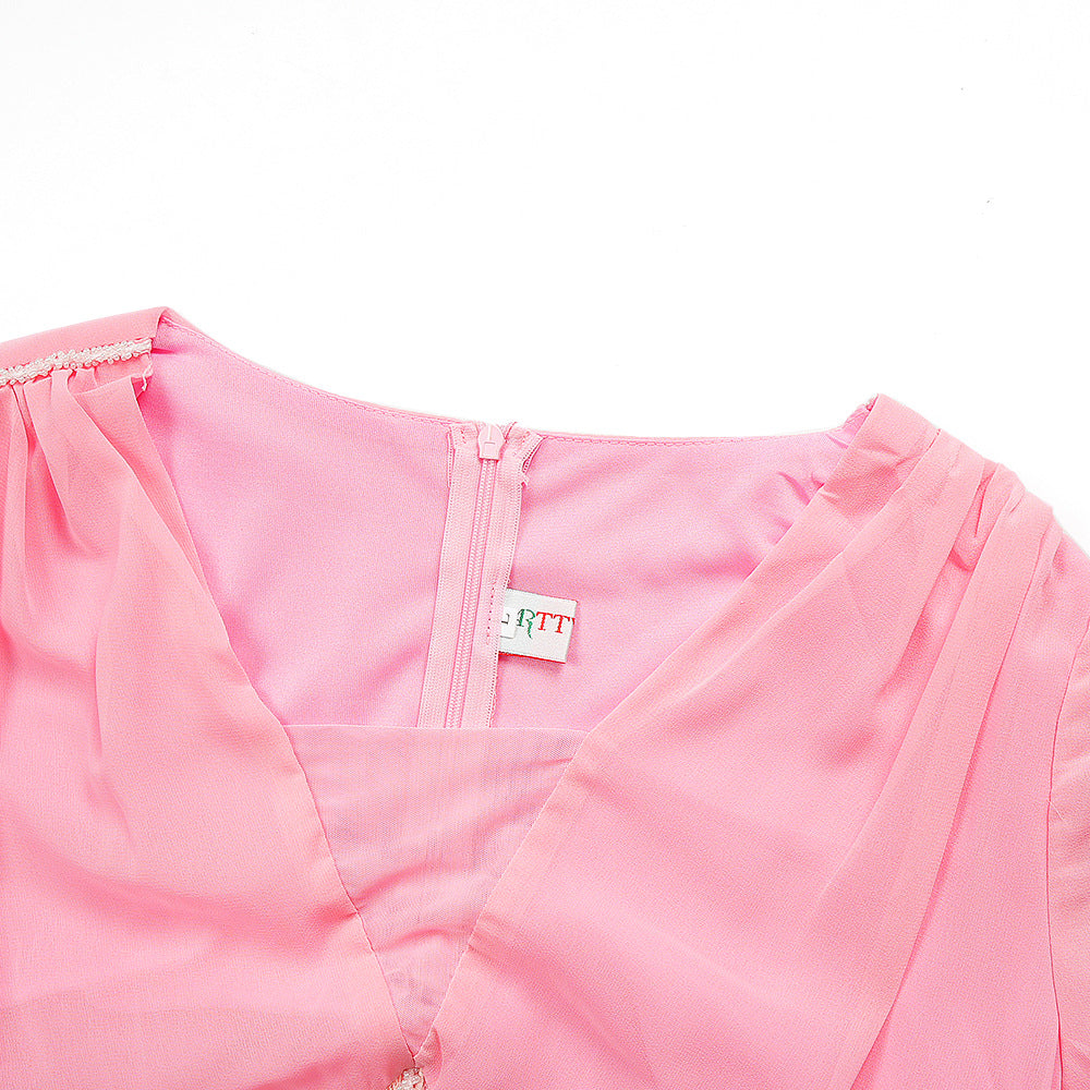 Plus Size African Women elegant v-neck pleated dress 24