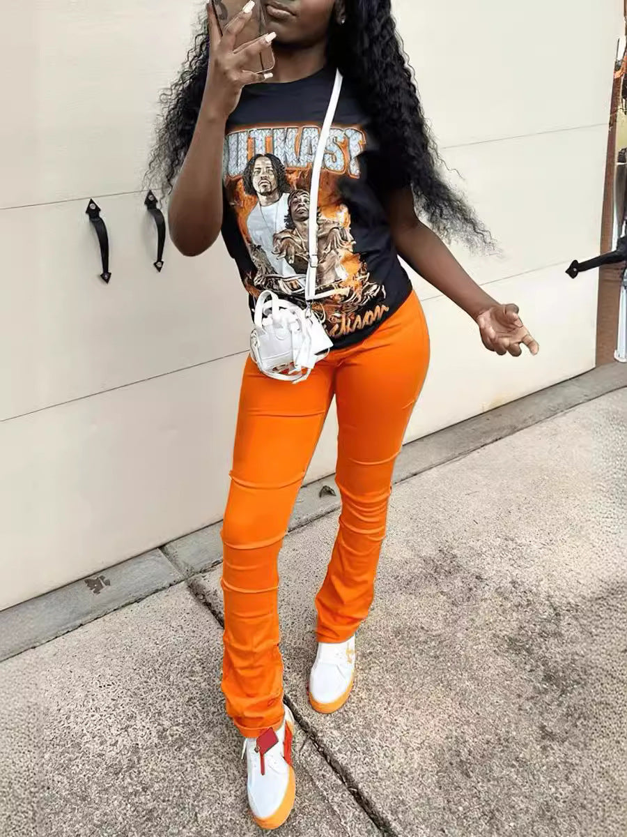 Women's Printed Short Sleeve Round Neck Two Piece Pants Set 8