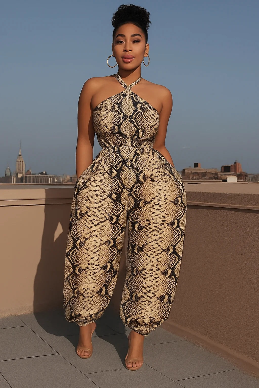 Halter Neck High Waist Print Slim Wasit Wide Leg Jumpsuit 5