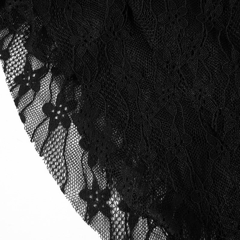 Women Summer Sexy See-Through Lace Round Neck Lace Mermaid Dress 14