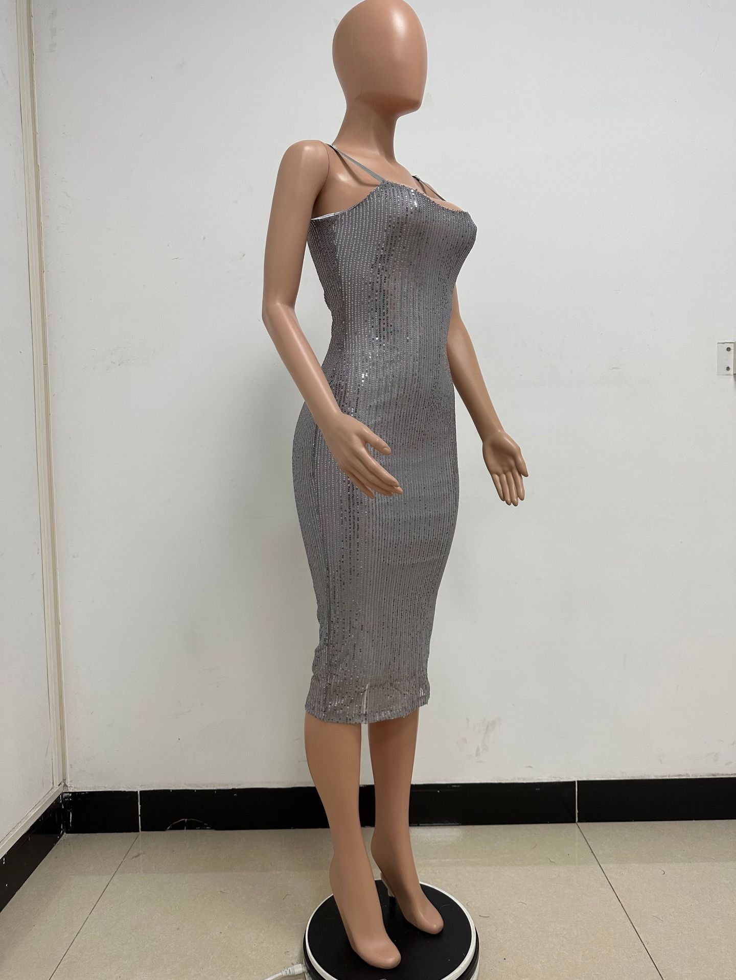 Summer Women's Sleeveless Low Back Straps Sequin Party Dress 37