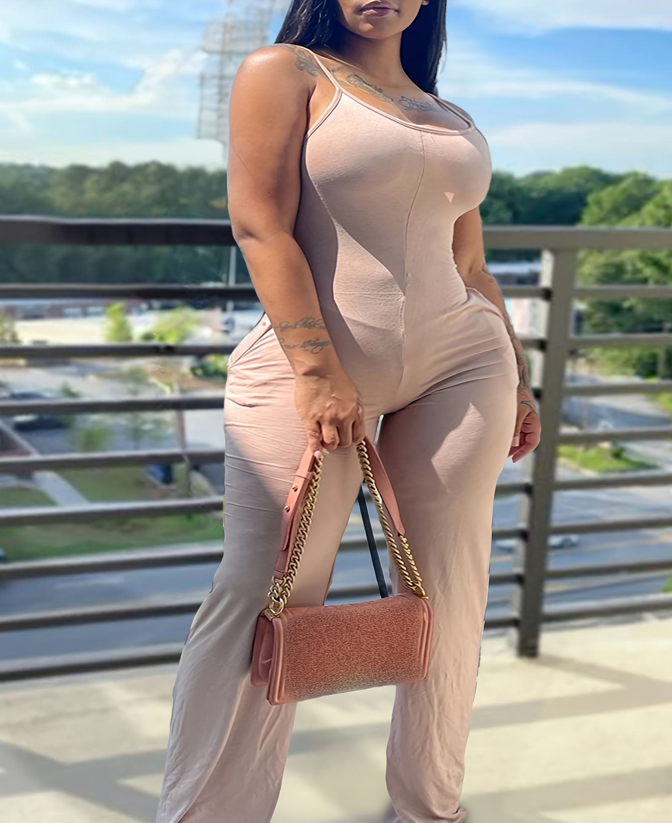 Plus Size Ribbed Tight-Fitting Jumpsuit