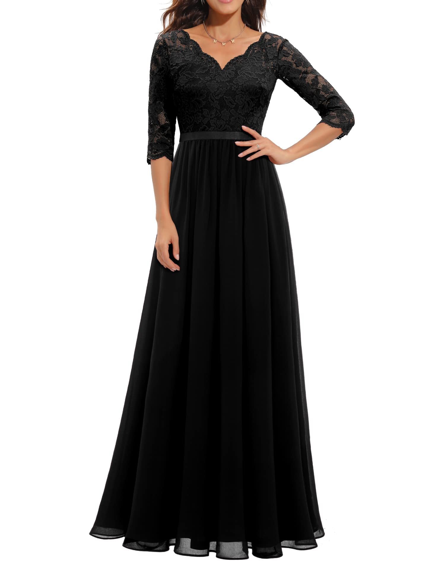 Elegant Lace Patchwork Long Slim Waist Elegant Gown Dress 19