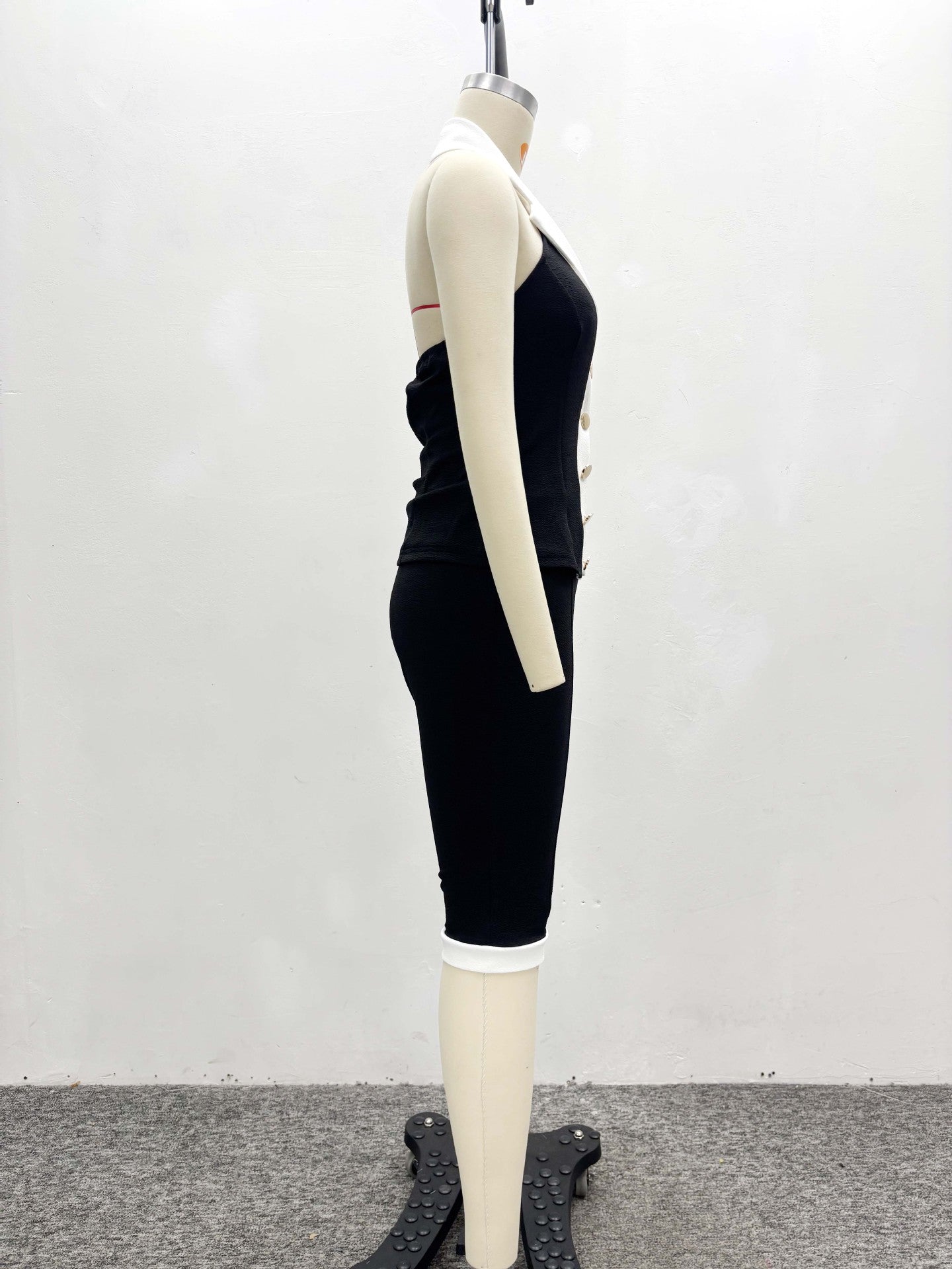 Women Sleeveless Contrast Cardigan Vest Top and Shorts Two-piece Set 8