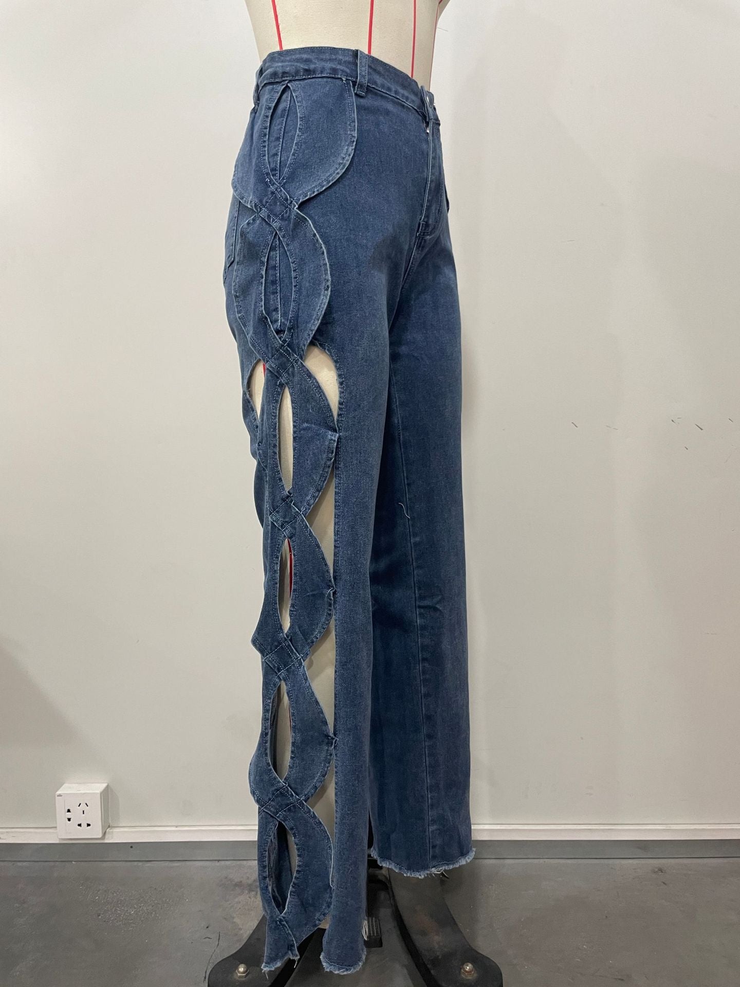 Spring/Summer Women's Side Cutout Denim Patchwork Trousers 8