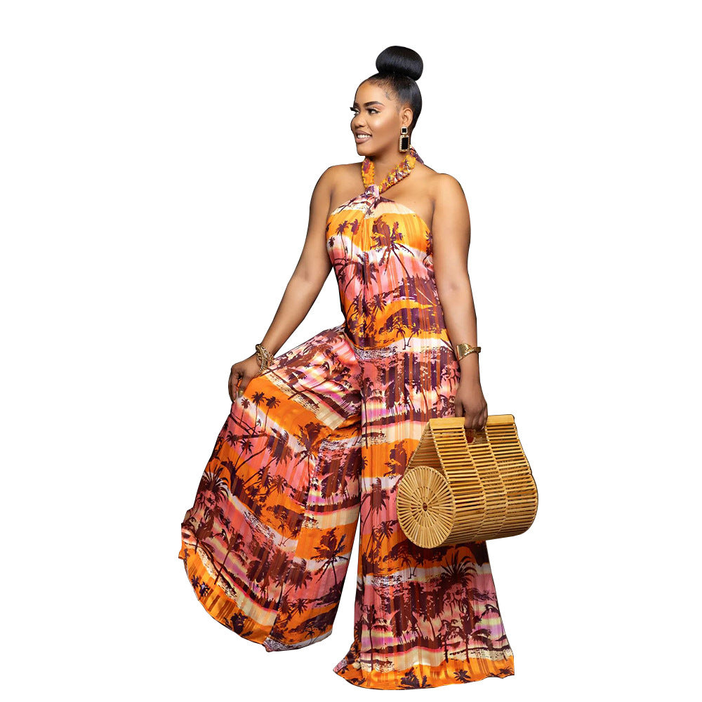 Women Halter Neck Backless Loose Casual Jumpsuit 6