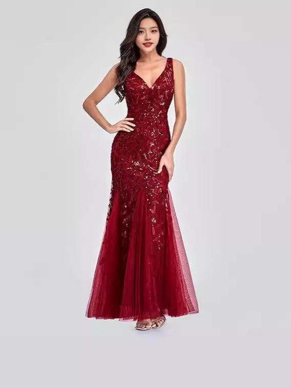 Women summer sequin v-neck evening dress 8