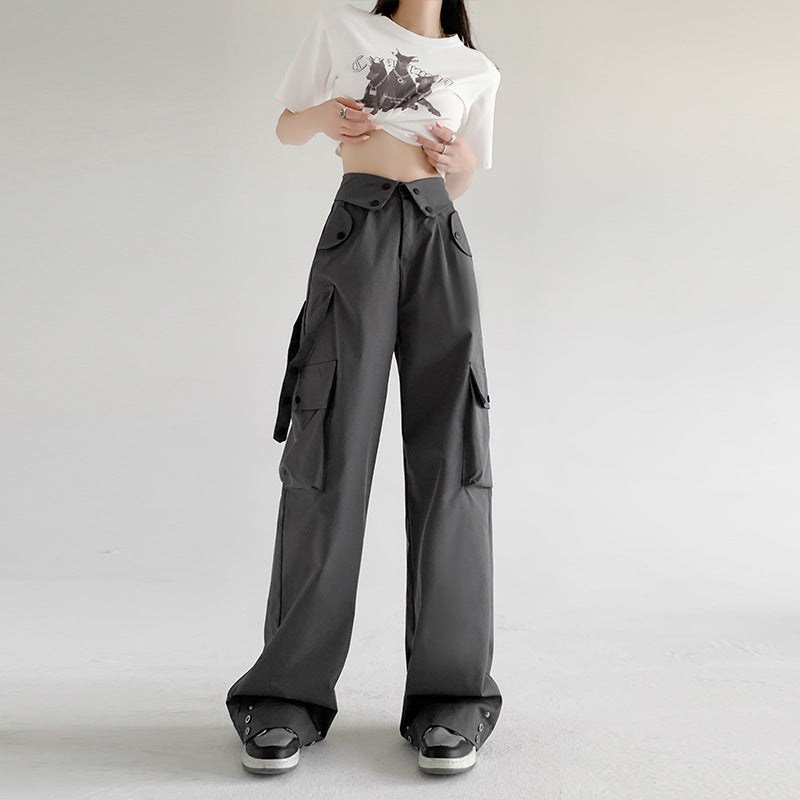 American Cargo Pants Spring And Autumn Retro Loose Straight Casual Wide Leg Pants High Waist Slim Fit Sports Pants 12
