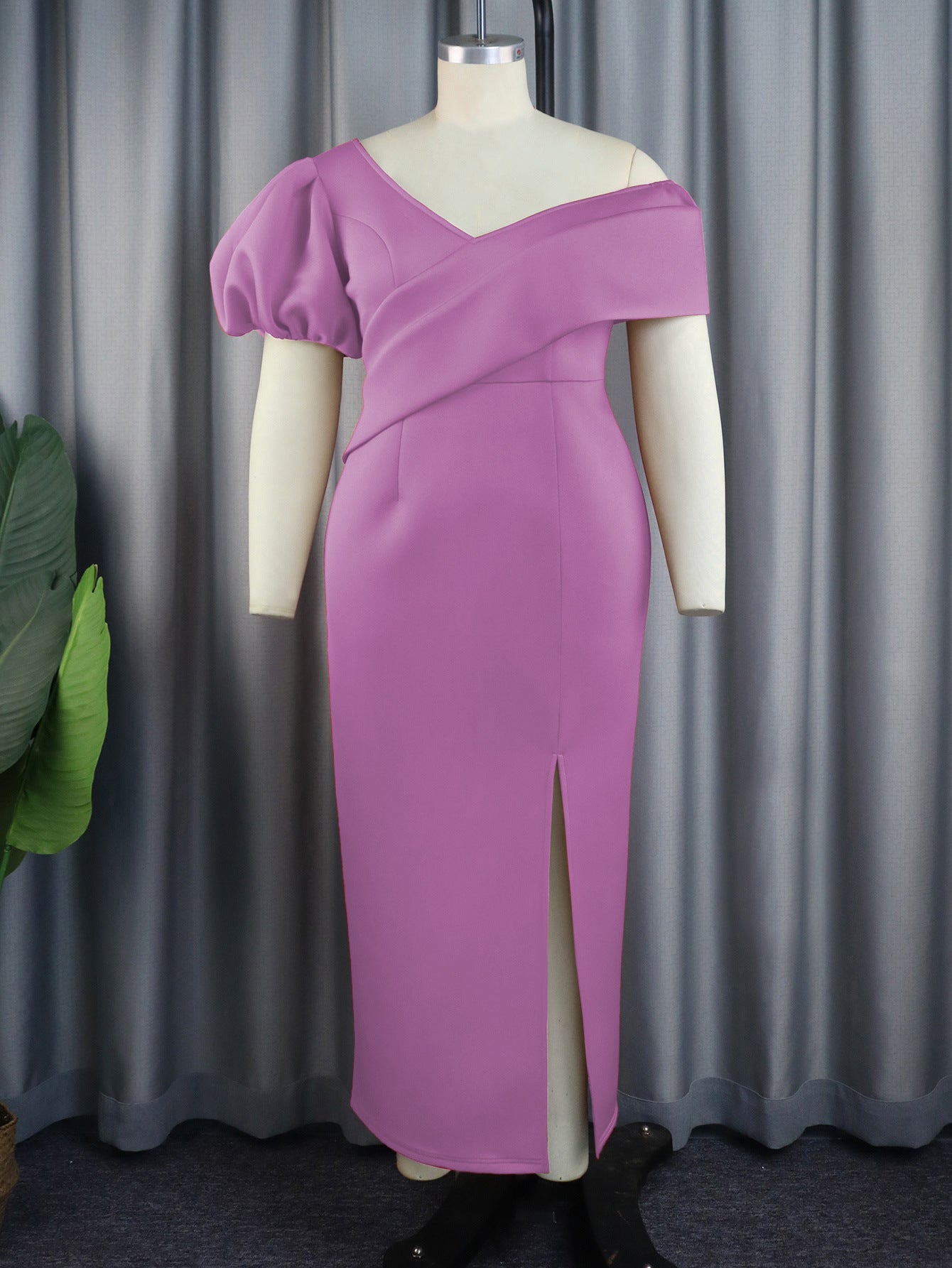 Lantern Sleeve V-Neck Dress Formal Black Party Gown 8