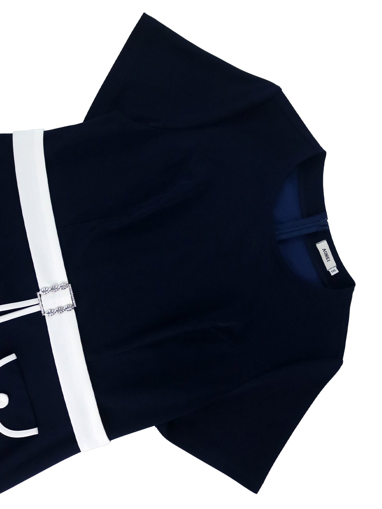 Women Round Neck Bodycon Waist Button Ruffle Dress 12