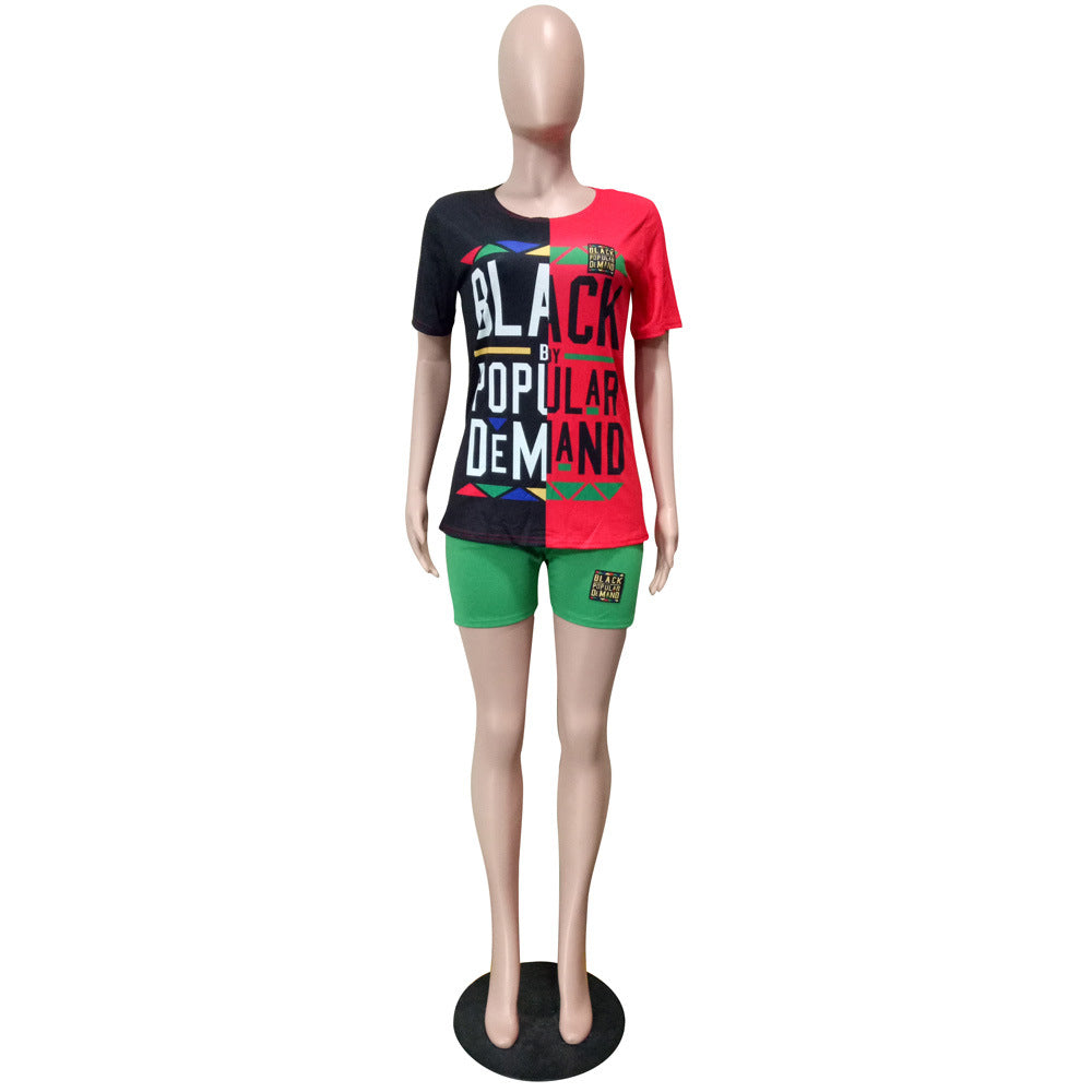 Women's Summer Street Fashion Letter Print Fashion Casual Two Piece Shorts Set 7