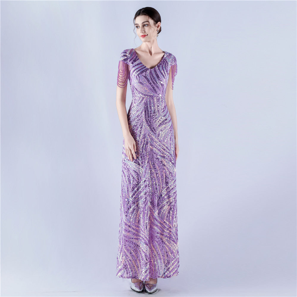 Women Sequin Beaded Evening Dress 10