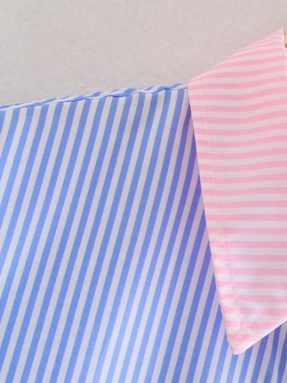 Summer Contrast Stripes Color Matching Loose Shirt 13