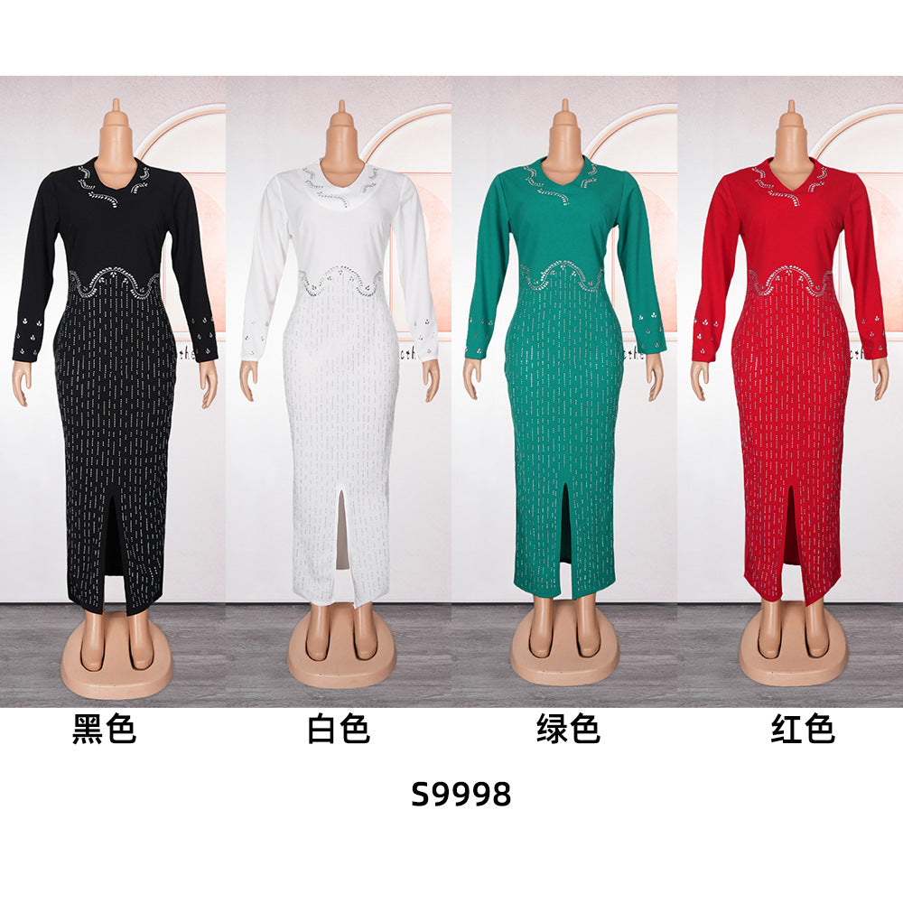 Africa Plus Size Women's Beaded V-Neck Bodycon Chic Elegant Dress 15