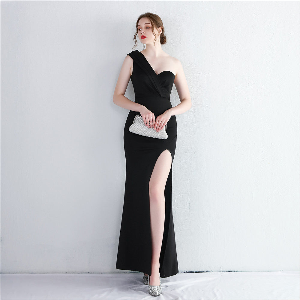 Women Fitted One Shoulder Long  Mermaid Dress Exhibition Evening Dress