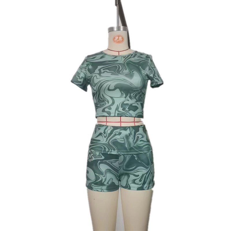 Women Round Neck short-sleeved T-shirt and shorts two-piece set 10