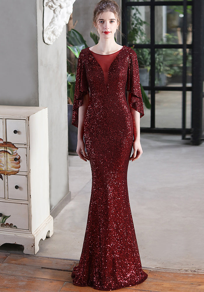 Long Sequins Plus Size Fat Beauty Performance Dress Formal Party Evening Dress