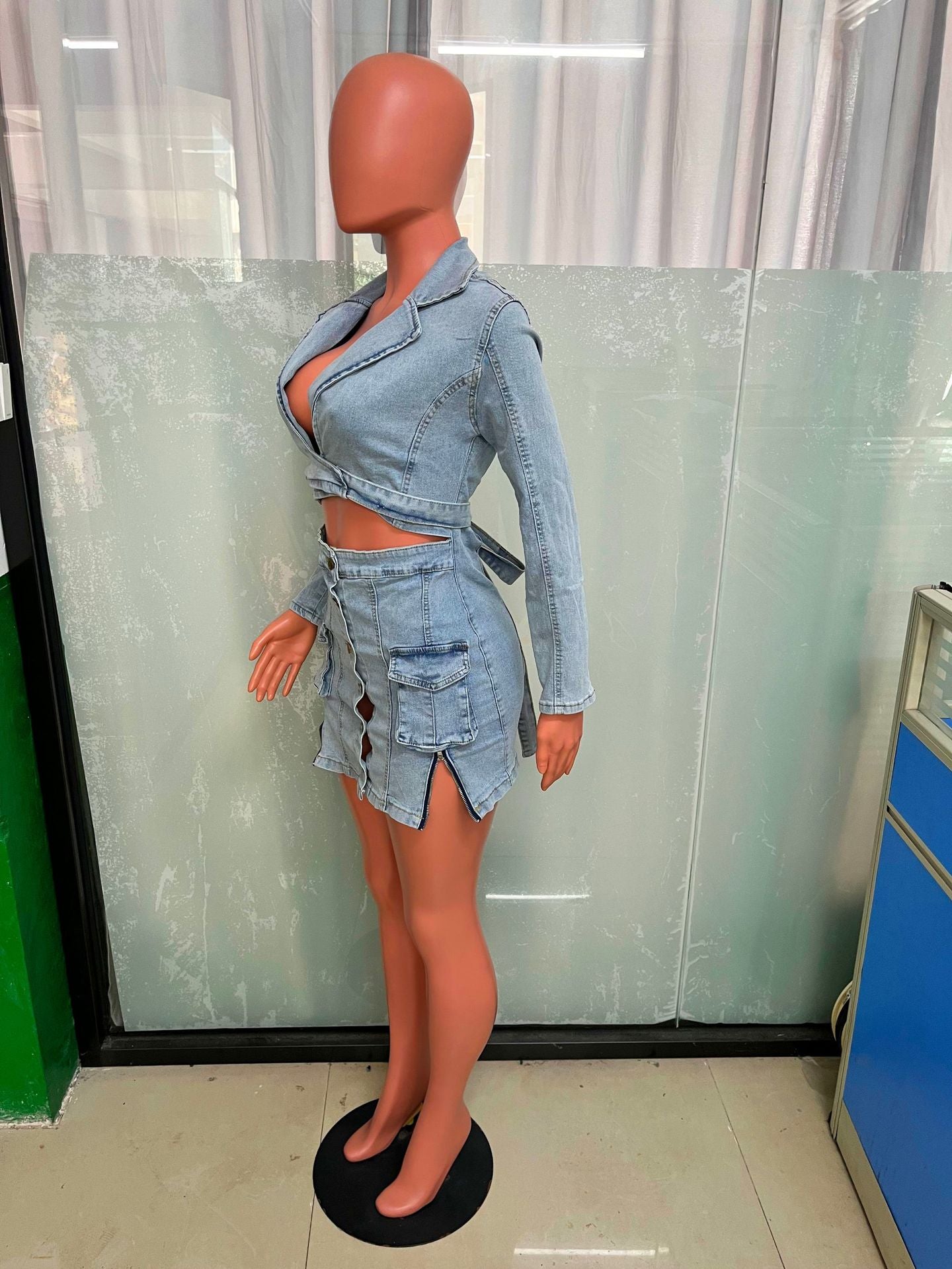 Women Sexy Long Sleeve Denim Dress 6