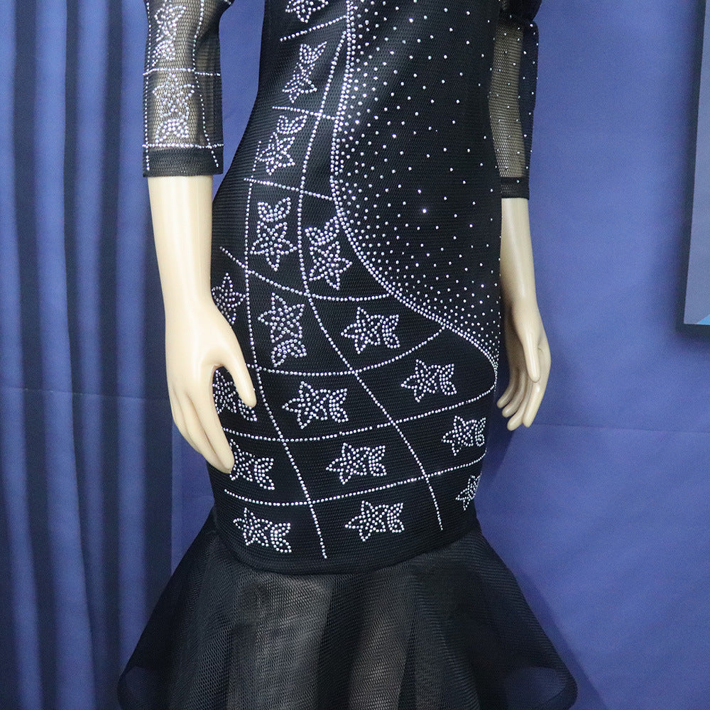 Women African mesh beaded fishtail dress with belt 9