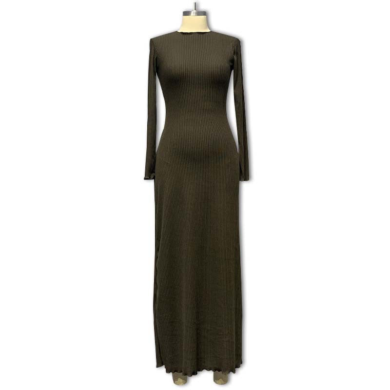 Autumn And Winter Slim Waist High Collar Slim Fit Knitting Long Dress For Women 8