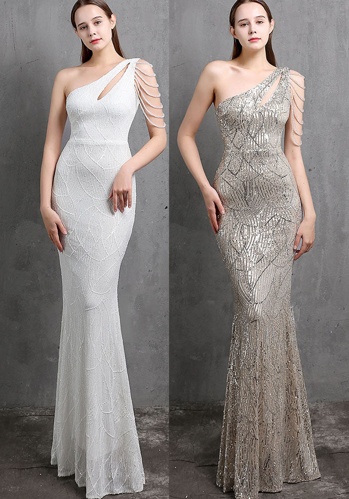Summer formal sequin one shoulder mermaid evening dress