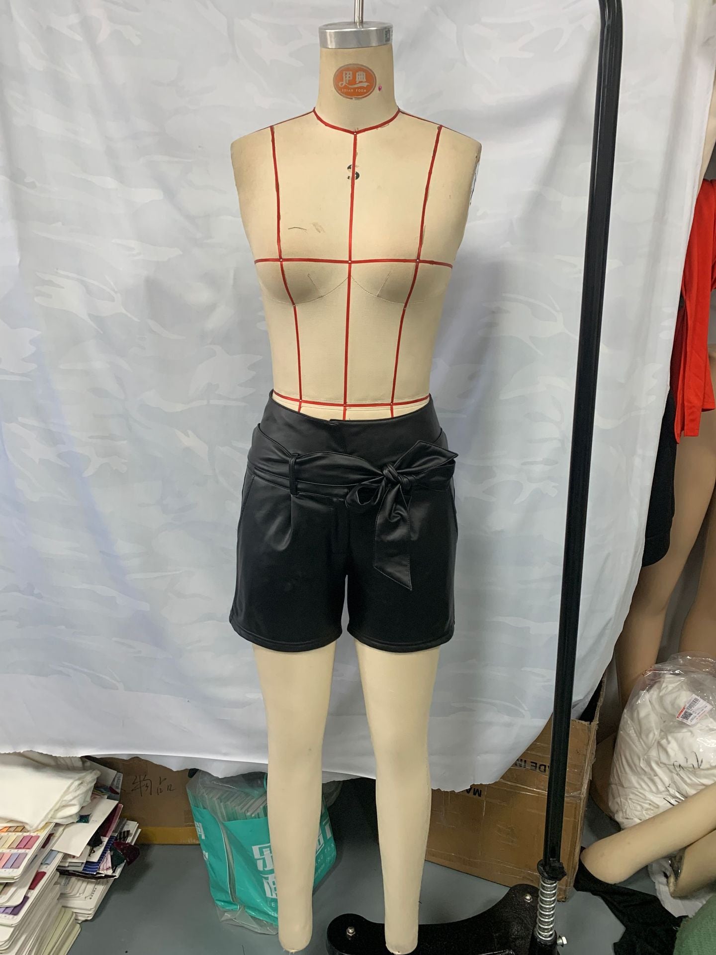 Women street style sexy PU-leather lace-up shorts 7