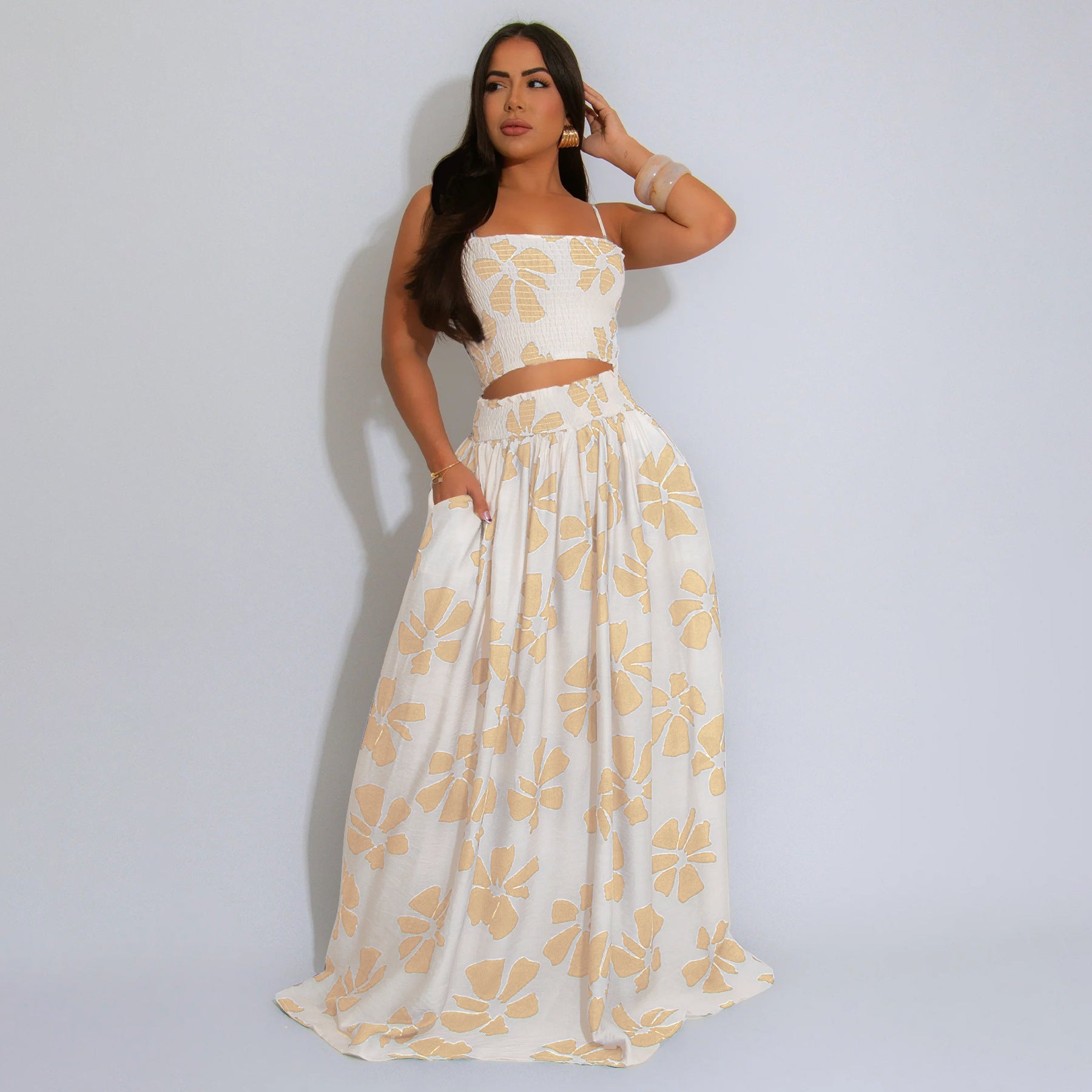 Women's Summer Bohemian Strap Top Swinging Skirt Two Piece Set 6