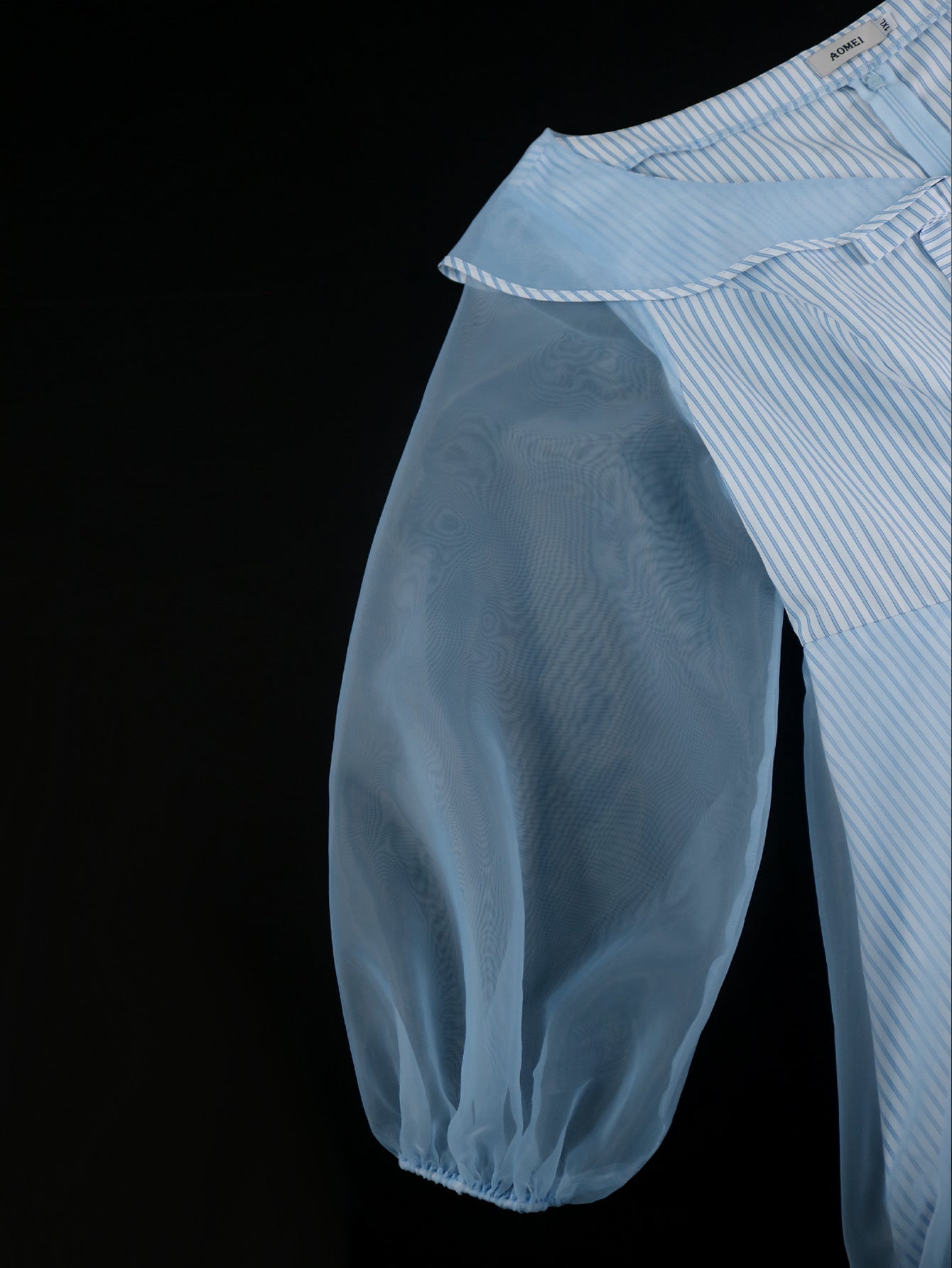 High-Waist Plus Size Women's Contrast Color Woven Striped Bubble Long-Sleeve A-Line Dress 14