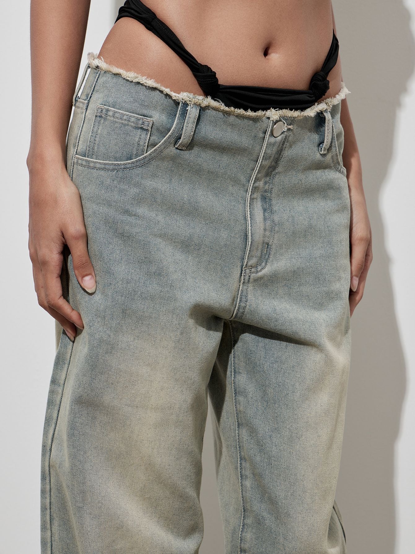 American High-Waist Distressed Women's Spring Casual Loose Wide-Leg Denim Pants 6