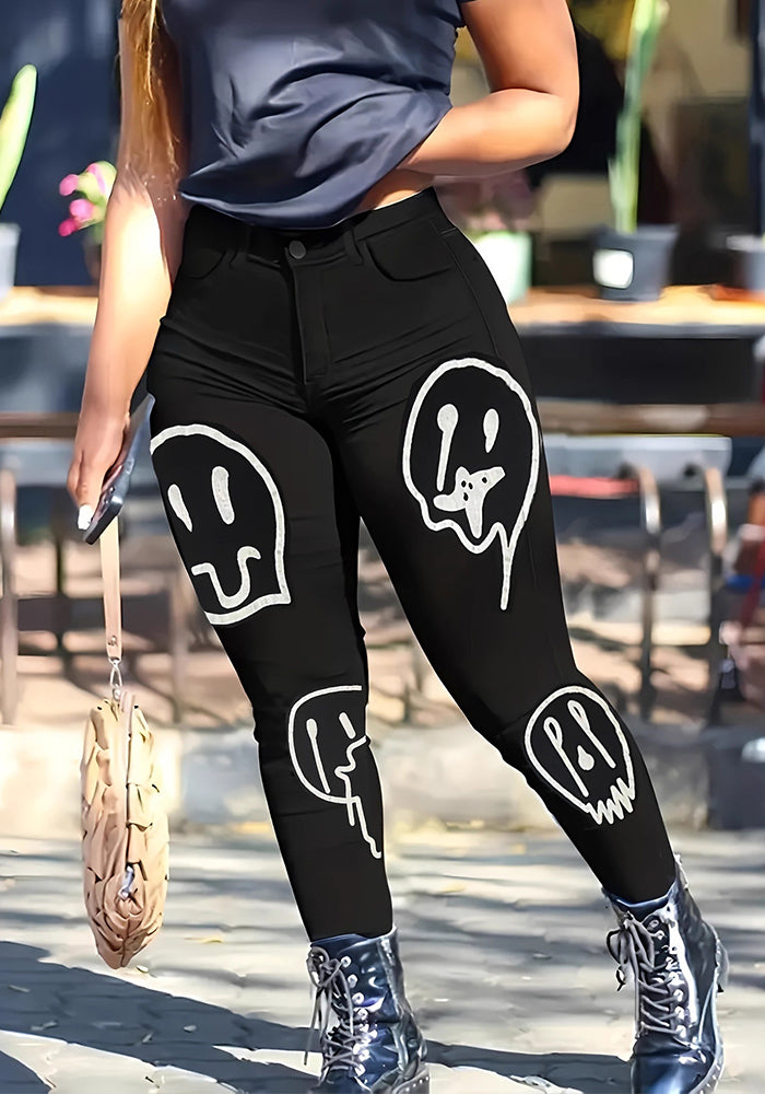 Halloween Print Skull Women's Denim Pants