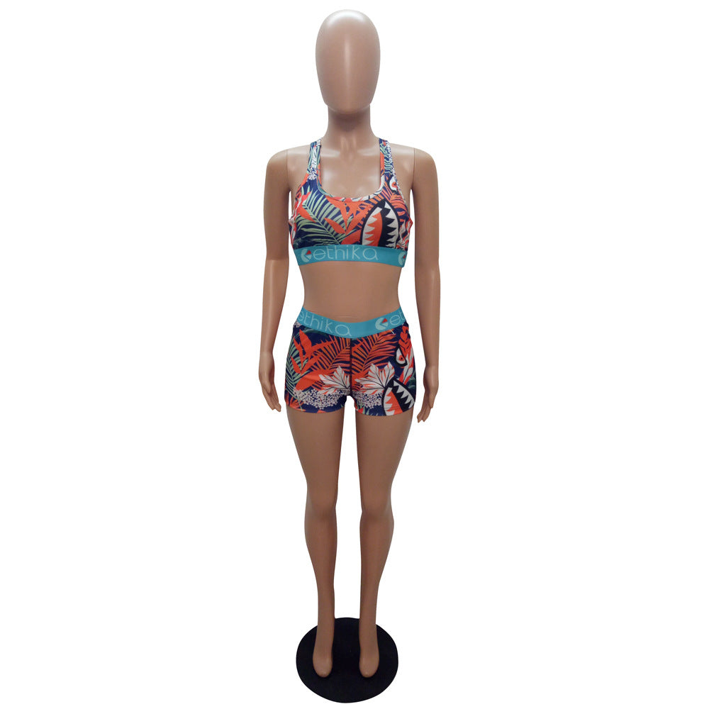 Women's Style Slim Fit Shorts Printed Two-Piece Set 20