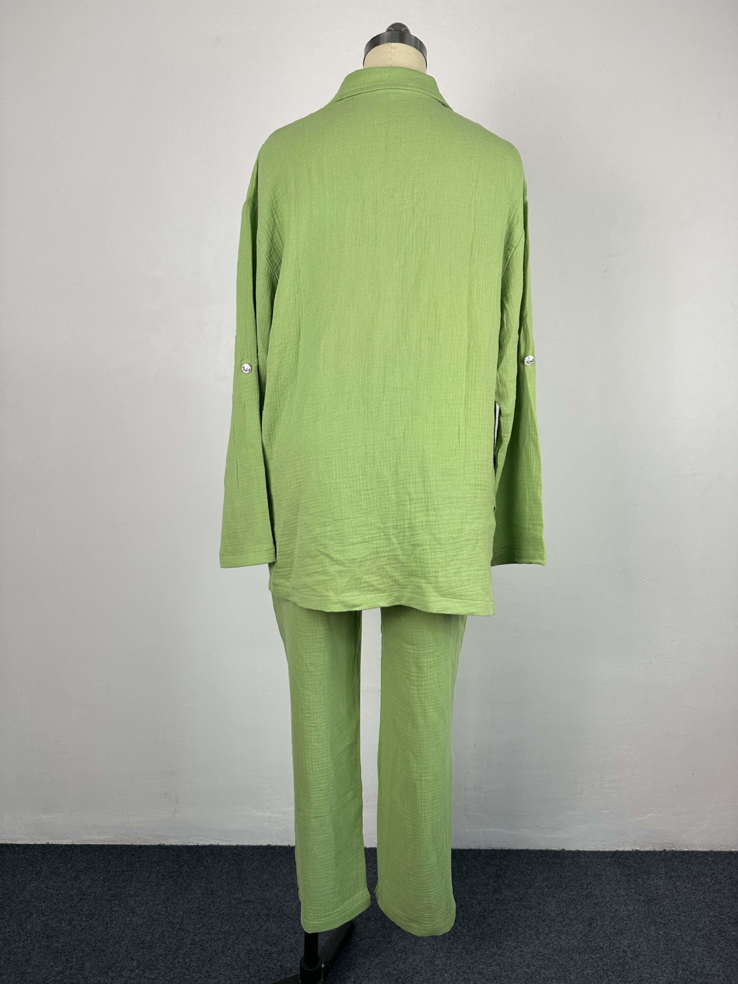 Plus Size Women's Double Crepe Oversized Turndown Collar Long Sleeve Set 24