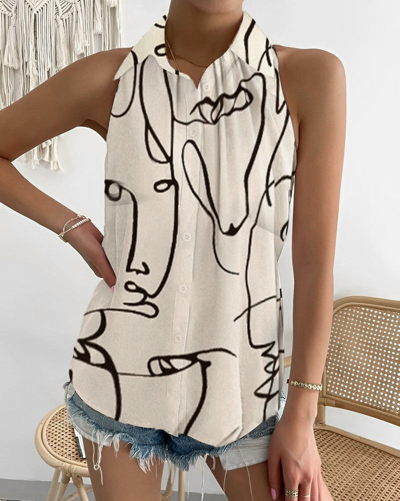 Summer Casual Fashion Sleeveless Abstract Print Blouse 27