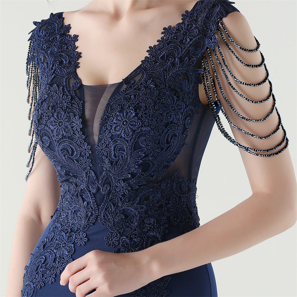 Women lace Beaded Lace-Up Formal Party evening dress 23