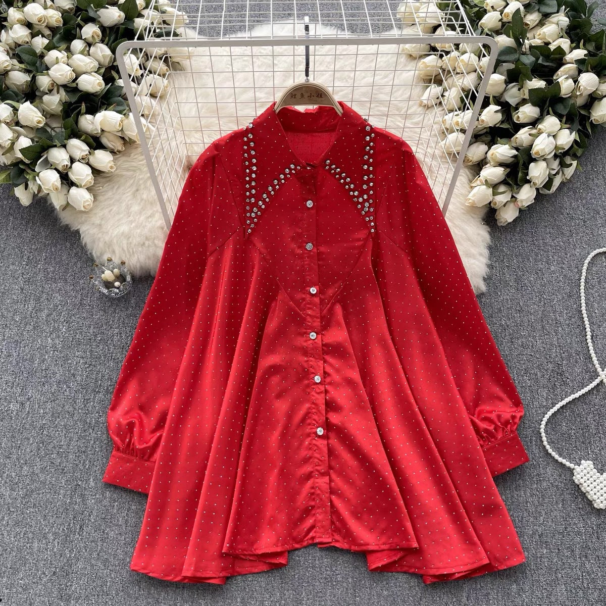 Women's Autumn Rhinestone Embellished Loose Chic Long-Sleeve Top 7