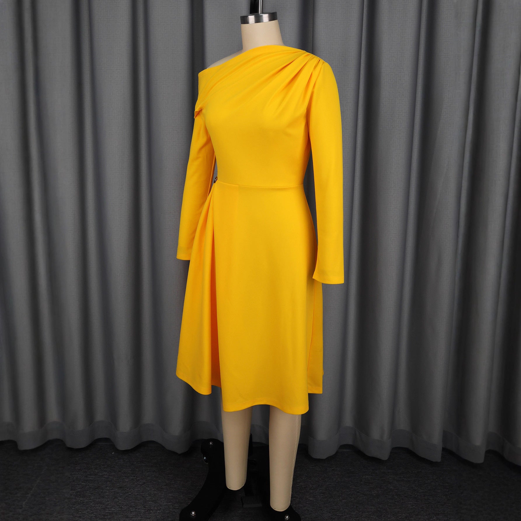 Women's Sexy Long Sleeve Solid Plus Size Slim A-Line Party Dress 4