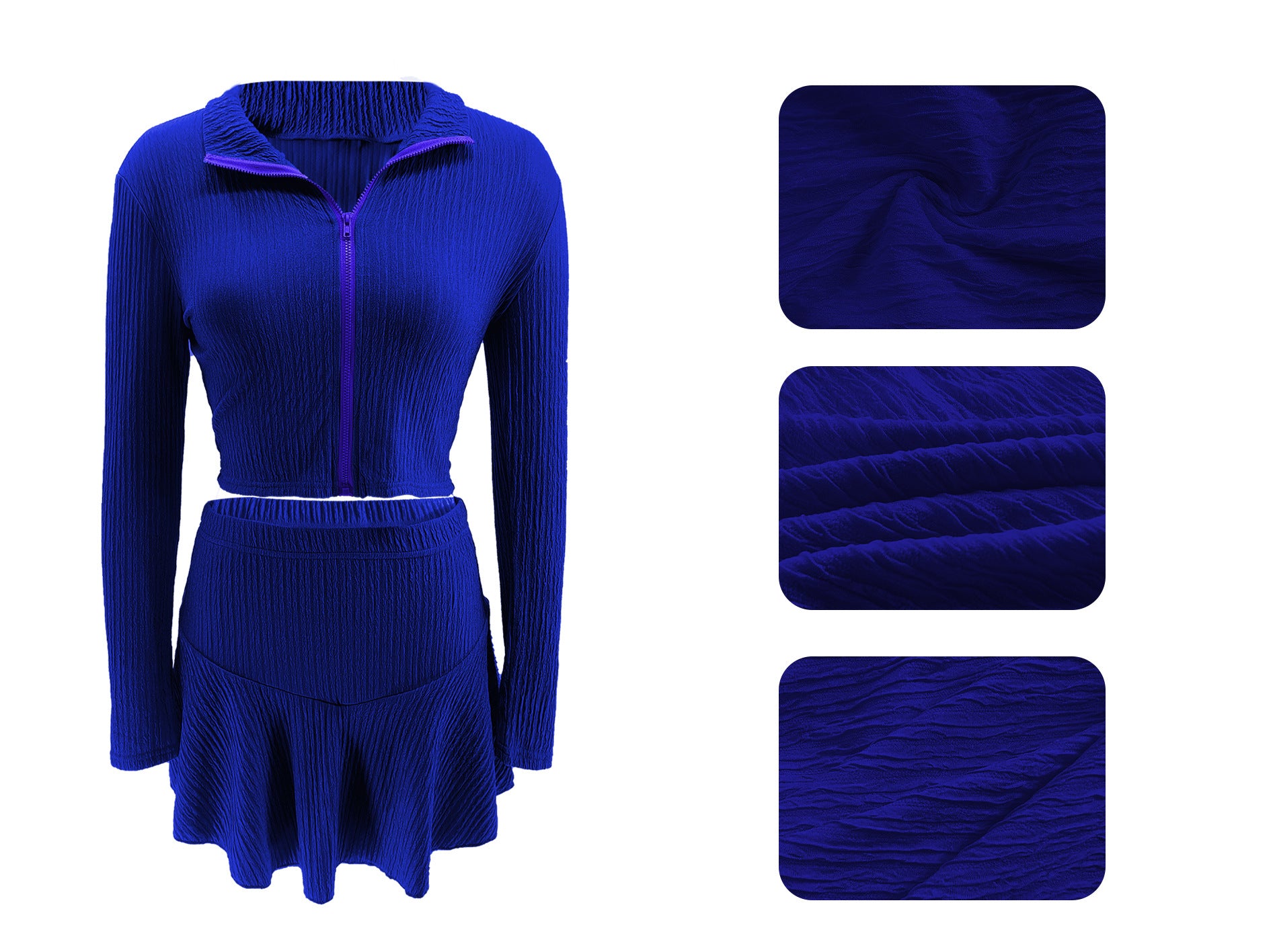 Women Solid Zippered Cropped Top Two-piece set with ruffled skirt 53