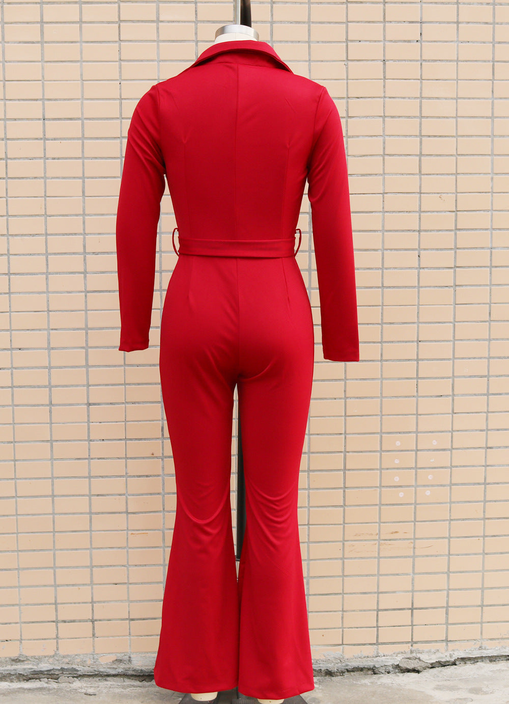 Women Turndown Collar Long Sleeve Bell-Bottom Jumpsuit 29