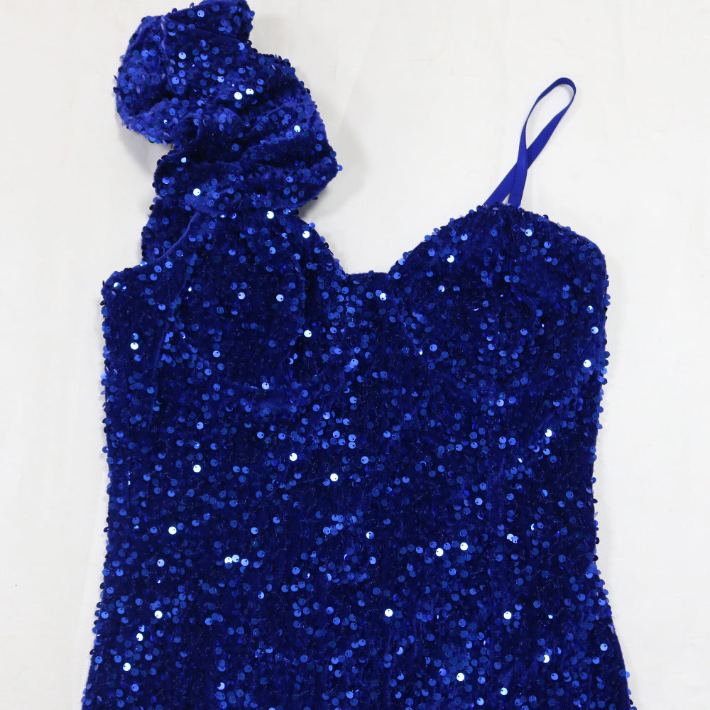 Fashion Women's Clothing Solid Color Strap Sexy Sequin Long Dress Slit Evening Dress 10