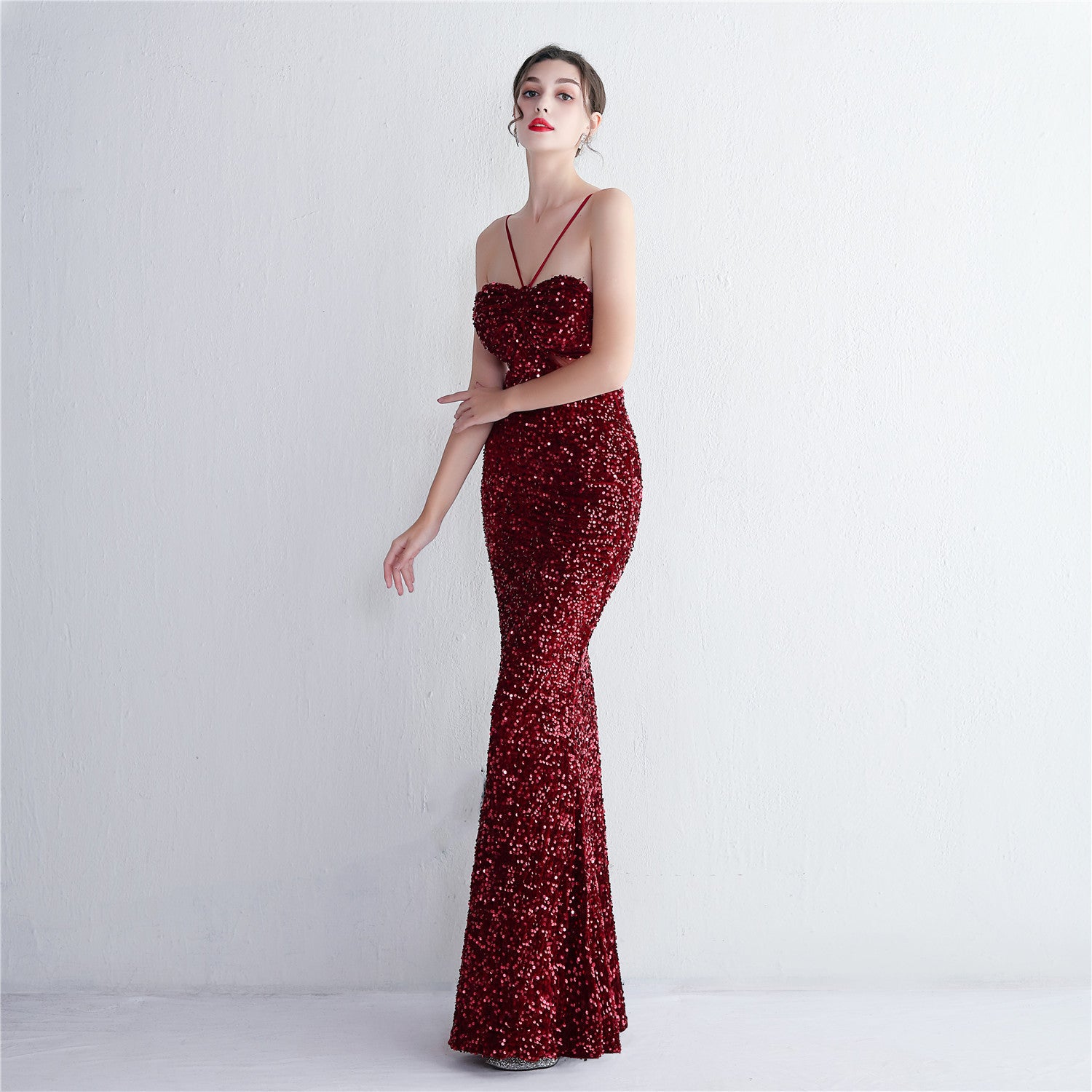 Velvet Sequin Sling Sequin Long Formal Party Slim Evening Dress 12
