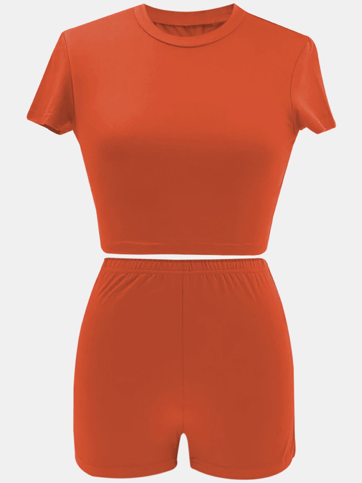 Women Summer Solid Crop Top Shorts Two-Piece Set 26
